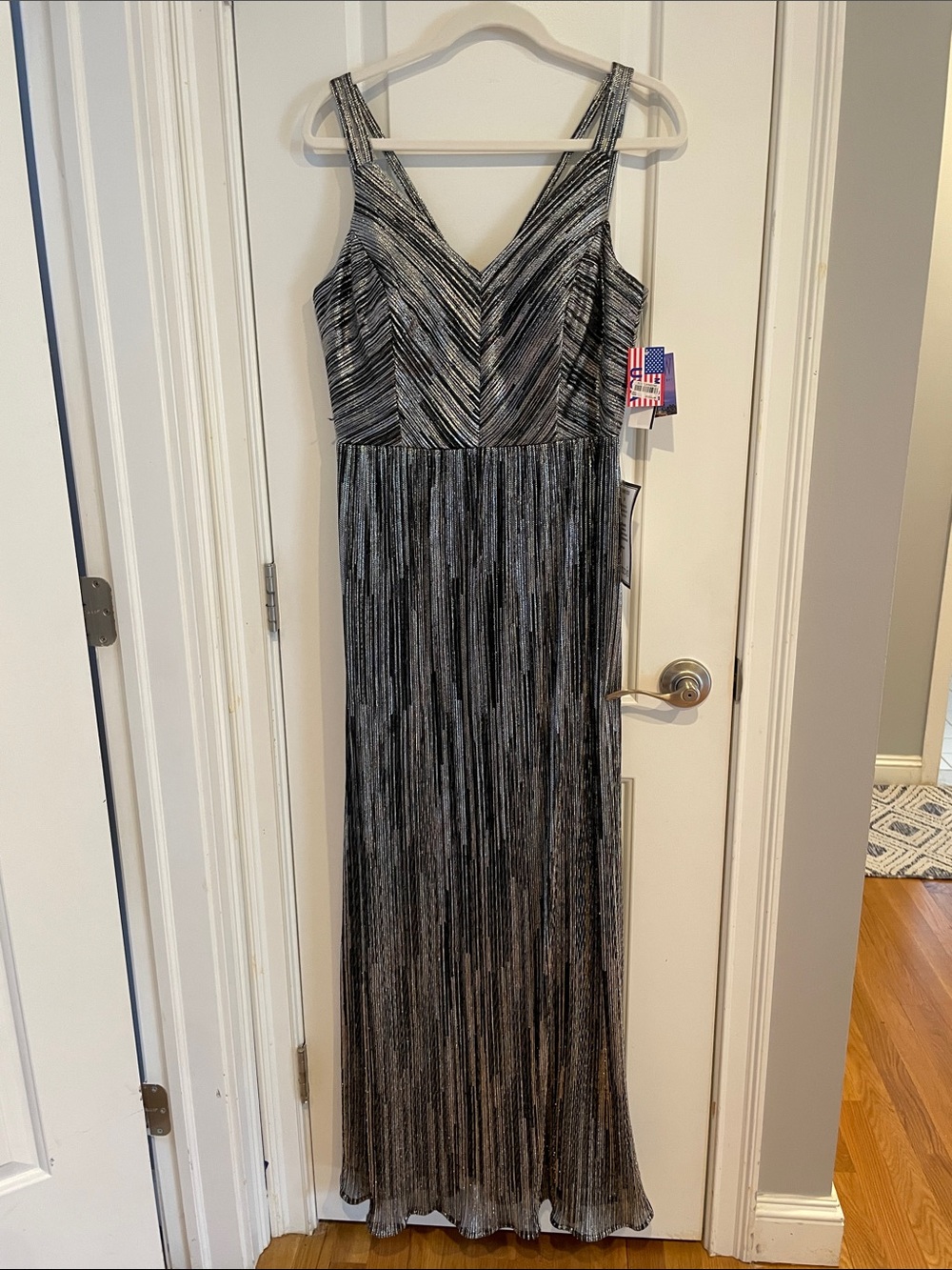 Night Way Collections Metallic Chevron Maxi Dress in Black and Silver